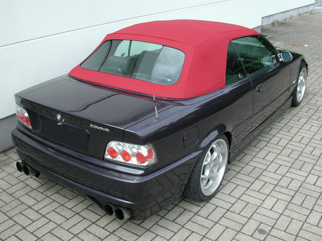 BMW E36 Cabrioverdeck schwarz BMW, 3er, Cabrio, Rotes Verdeck, Vier Auslässe