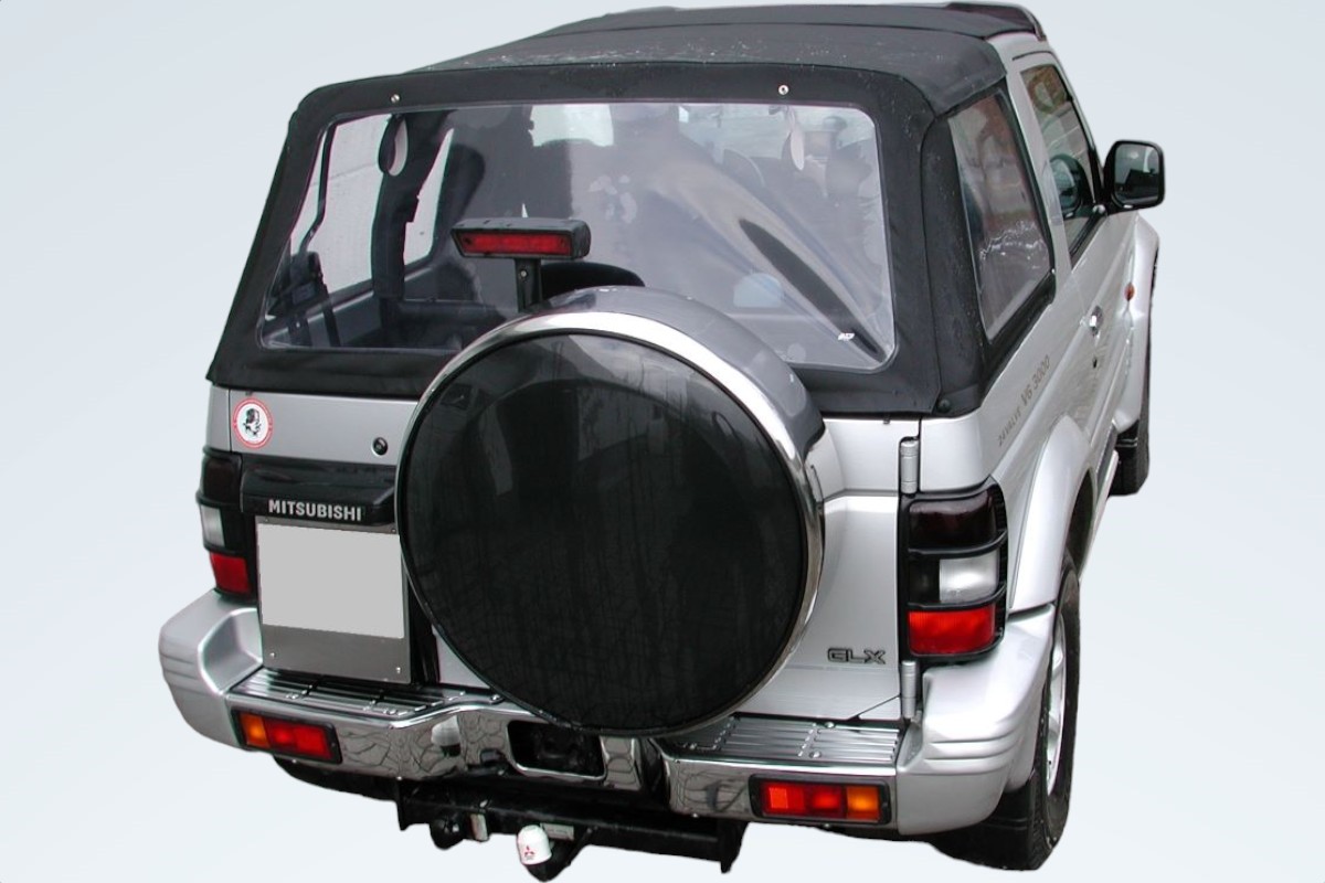 Mitsubishi Pajero V20 Vorderteil (Faltschiebedach) schwarz Stoßstange, Fahrzeug, Auto, Nummernschild, Rad